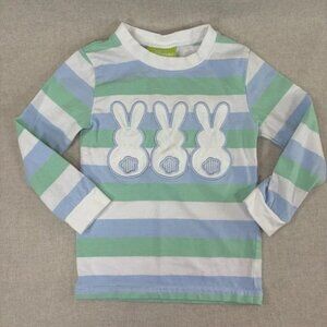 CLASSIC WHIMSY Blue White Stripe Bunny Tail Appliqué Shirt Easter Spring Size 2T
